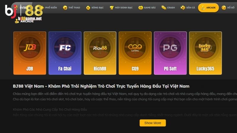 Các nhà phát hành game nổi bật tại Arcade BJ88