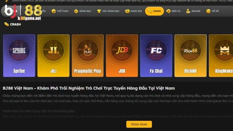 Điểm danh nhà phát hành hàng đầu trong Crash BJ88