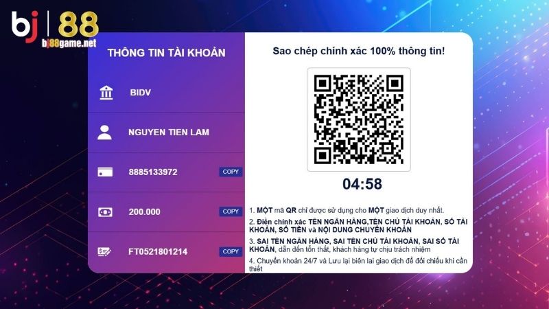 Điều kiện nạp tiền BJ88 người chơi cần nắm